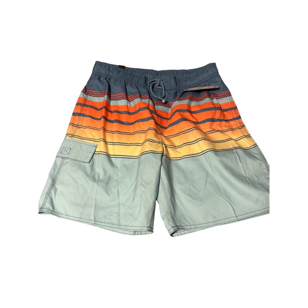 Mens Large Swim Trunks Sunset Stripe Drawstring Pocket